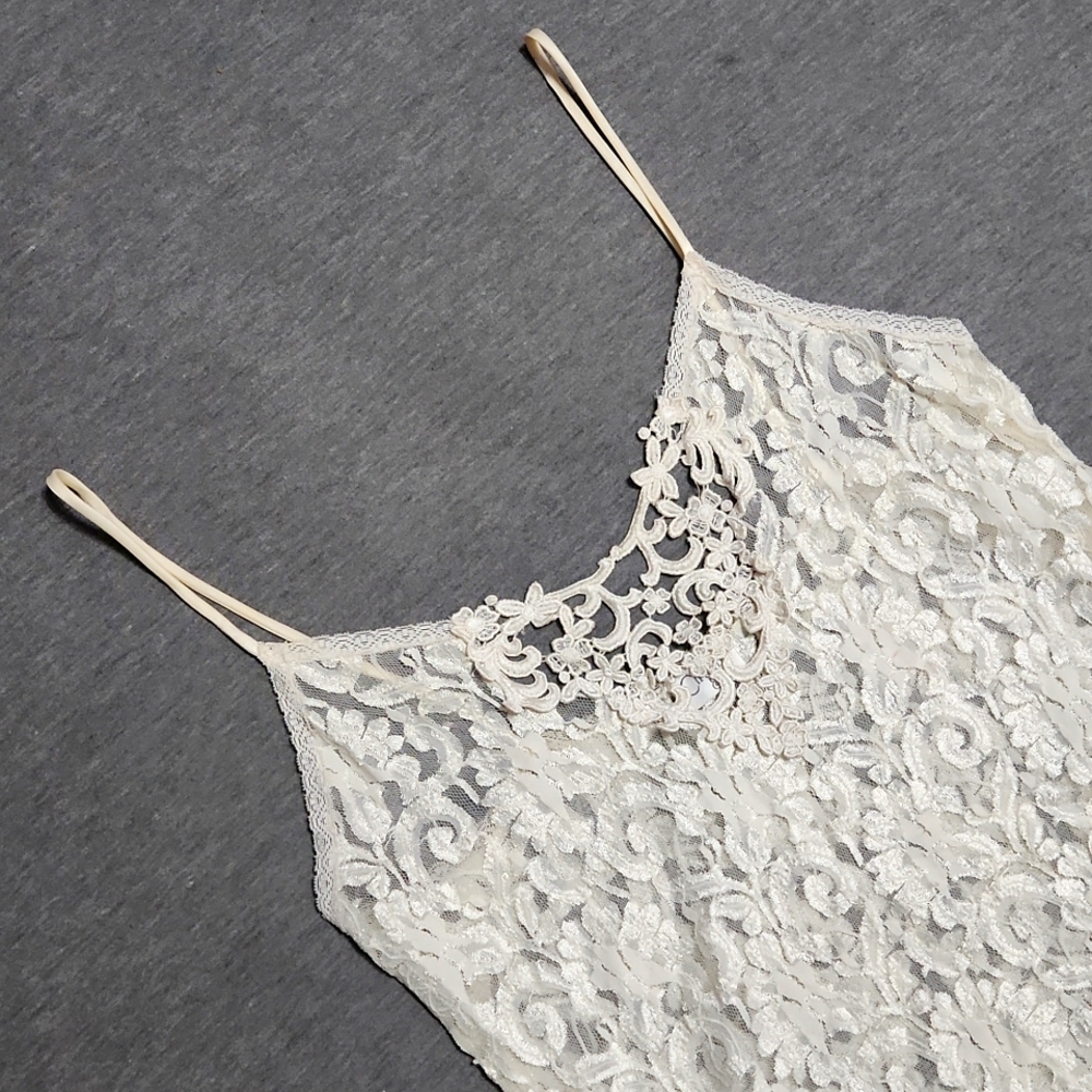 Vintage Sheer Floral Lacey Lingerie Ivory Cream Slip Chemise Tank Mini Dress - Picture 4 of 15